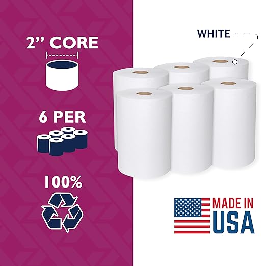 Maximus X0907 Recycled Paper Towels with Superior Absorbency, 10" Commercial Paper Towels Rolls Suitable for Office, Restaurant, and Healthcare Facilities, 6 Rolls Per Case