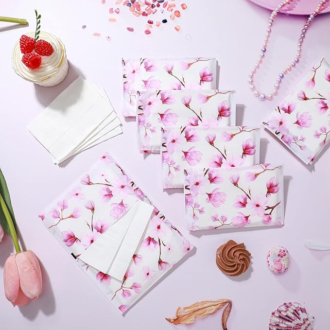 Geyee 50 Packs Facial Tissue Travel Packs Disposable Pocket Tissues for Wedding Guest Travel School Purse Home Supplies, 500 Sheets 3 Ply(Pink Magnolia)