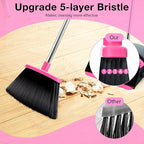 Broom and Dustpan Set, Long Handle Lightweight Dustpans with Broom Combo for Home, Indoor&Outdoor Sweeping for Home Room Kitchen Office Lobby (Black Pink)