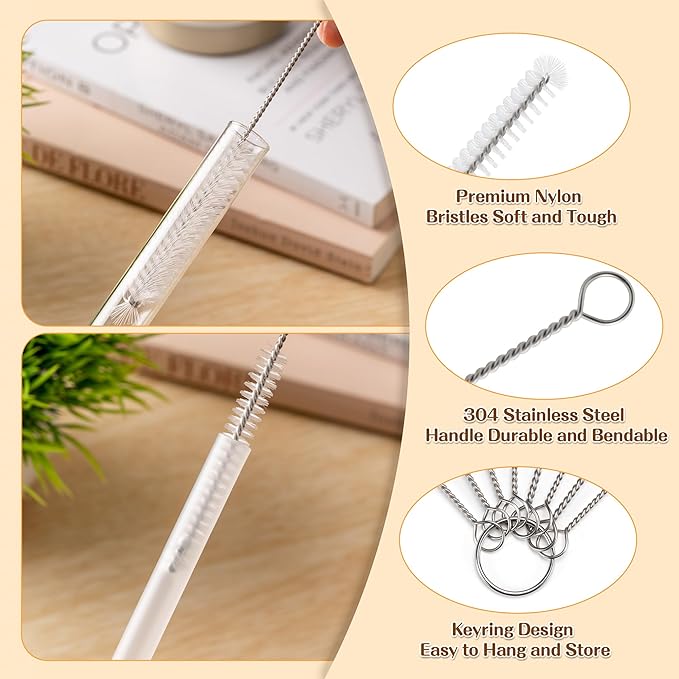 PeiTuSengJin12-Piece Straw Brush Set Includes 10 Different Diameter Brush Heads. Reusable Cleaning Brushes Suitable for Straws, Straw Cups, and All Types of Tubular Utensils.