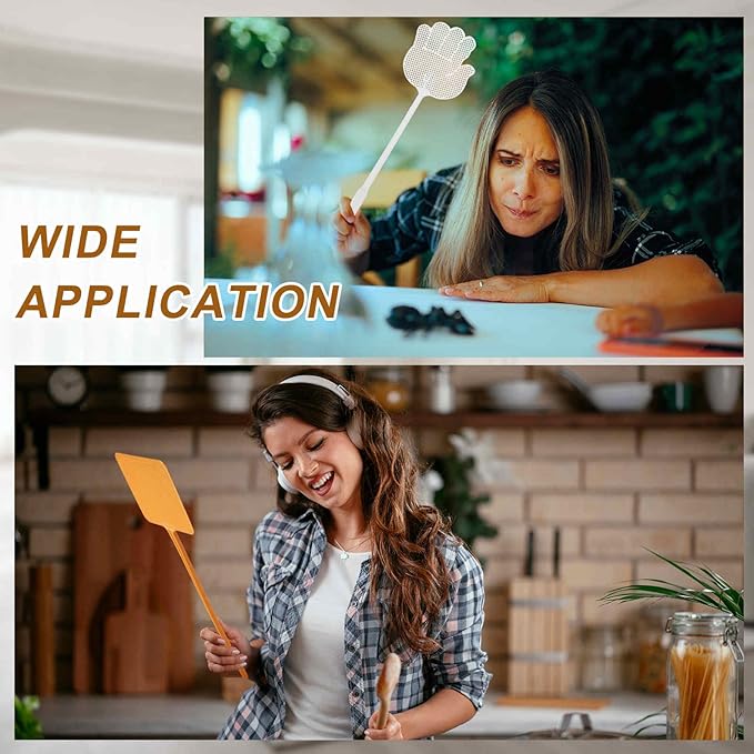 HARFINGTON 4pcs Fly Swatter 4.5"x4.5" Plastic Manual Heavy Duty Long Handle Fly Swatter for Home Indoor Outdoor, Blue