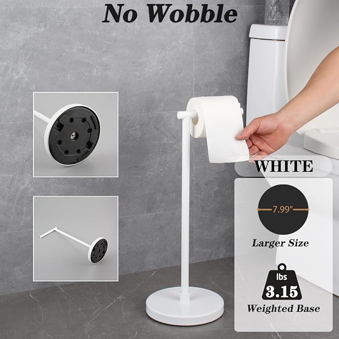 GERZWY Bathroom Free Standing Toilet Paper Holder SUS 304 Stainless Steel Stand Modern Paper Towel Holder, White
