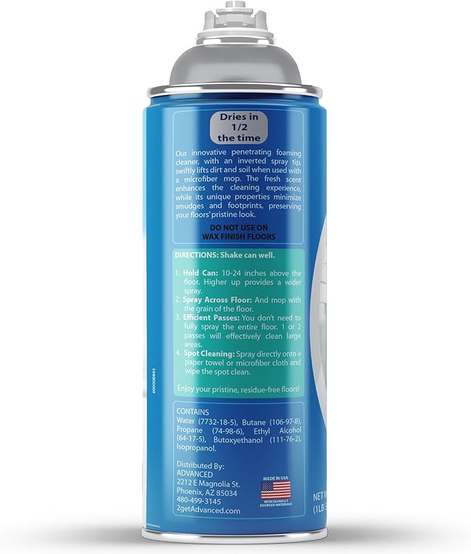 ADVANCED Sealers & Cleaners Aerosol Foaming Floor Cleaner - No Rinse Multi Surface Cleaner for Porcelain, Vinyl, Laminate, Tile, & Hardwood 19 oz
