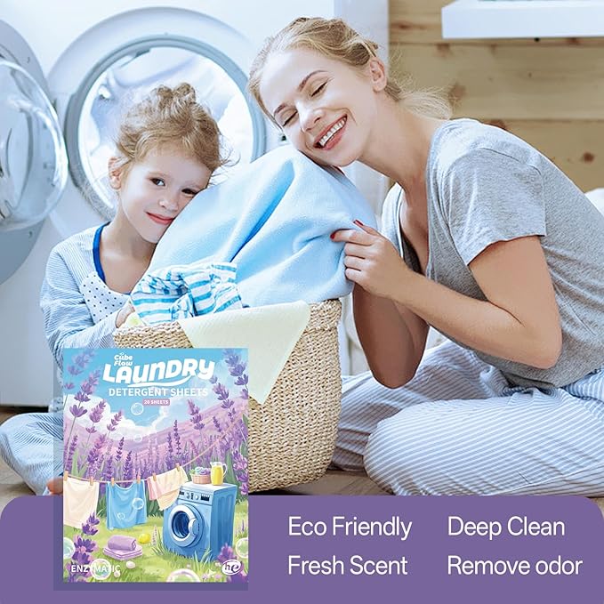 Laundry Detergent Sheets, Lavender Scent - 40 Loads |Effective & Eco-Conscious Cleaning| Pre-Measured, Liquidless for Deep Clean | Hypoallergenic, Washing Soda Travel Laundry Soap Strips