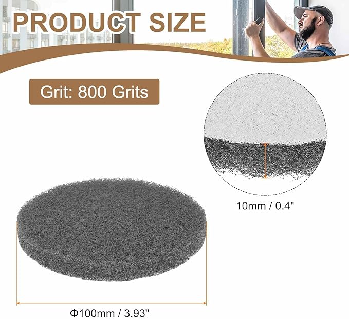 HARFINGTON 16pcs Scrubber Scouring Pads 800 Grits 4 Inch Drill Power Brush Hoop and Loop Surface Conditioning Disc Drill Scuffing Disc Scrub Pads for Home Kitchen Cleaning, Gray