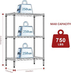 IZEUK 3 Tier Heavy Duty Steel Storage Shelves, Metal Shelf Wire Shelving Rack for Pantry, Kitchen, Cloakroom or Office Organization (13.8" D x 23.6" W x 35.5" H, 750LBS, Chrome)