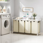 Lifewit Laundry Hamper 4 Section, 168L Pull out Laundry Clothes Basket Organizer with Large Top Shelf and 4 Removable Bags and Handles for Laundry Room Bedroom Bathroom, White with A Shelf