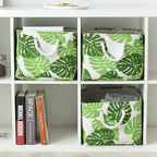 Storage Cubes, Storage Bins Baskets for Organizing 4 Pack for Organizing Toys, Clothes, Closet Baskets with Rope Handles for Nursery Home(White and Green,15.7"L×11.8"W×8.2"H)