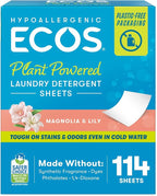 ECOS Laundry Detergent Sheets Vegan, No Plastic Jug, No Mess, Liquid Free - Hypoallergenic, Plant Powered Laundry Detergent Sheet - Magnolia & Lily - 114 Count (Pack of 1)