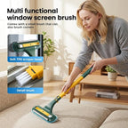 Window Screen Cleaning Brush,2 in 1 Window Screen Cleaner Tool with Squeegee,Mesh Screen Cleaner,Multi-Purpose Cleaning Brush for Patio, Door, Porch Screens (2 Yellow)