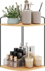 Forest Angle Bathroom Counter Organizer,Countertop Organizer,Vanity Organizers,Bathroom Storage,Bathroom Sink Caddy,Counter Shelf,Corner Counter,Corner Shelves(Black-Burlywood)