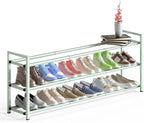 Bumusty 3-Tier Long Expandable Shoe Rack for Closet, 18"-44" Adjustable Shoe Rack for Entryway, 15-18 Pairs Large Shoe Organizer Shelf Storage, Sturdy Metal, Green
