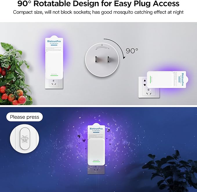 Fly Traps Indoors(2 Device+10 Refills), Gnat Traps for House Indoor, 3-in-1 UV/Blue/Yellow Light Plug-in Flying Insect Catcher Bug Zapper, Fruit Fly Killer, NAT Killer, Get Rid of Gnat Infestation