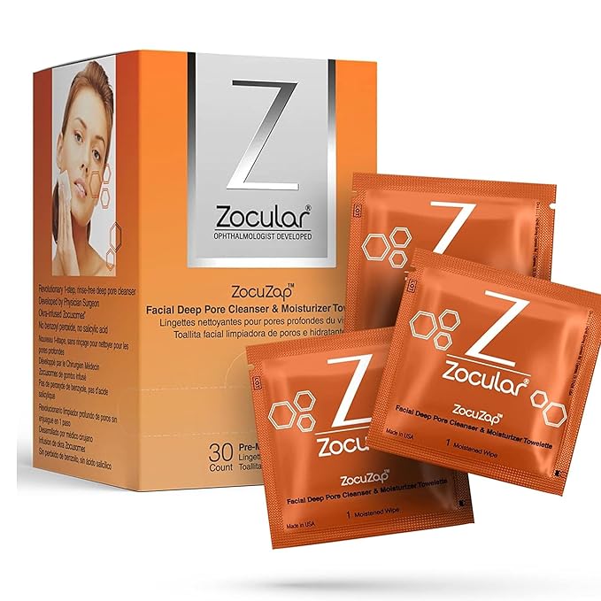 Zocular - ZocuZap Acne Face Wipes - Moisturizing Face Cleansing Wipes for Acne, Makeup Removal, and Exfoliation with Natural Okra Complex for Sensitive, Rosacea Skin - 15/ct