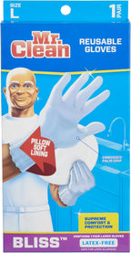 Mr. Clean Bliss Premium Reusable Latex-Free Vinyl Cleaning Gloves with Non-Slip Grip, Large