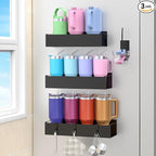 Metal Magnetic Water Bottle Holder for Refrigerator, Cup Holder Organizer for Stanley and Tumbler for Kitchen, 3 Pack, Jet Black