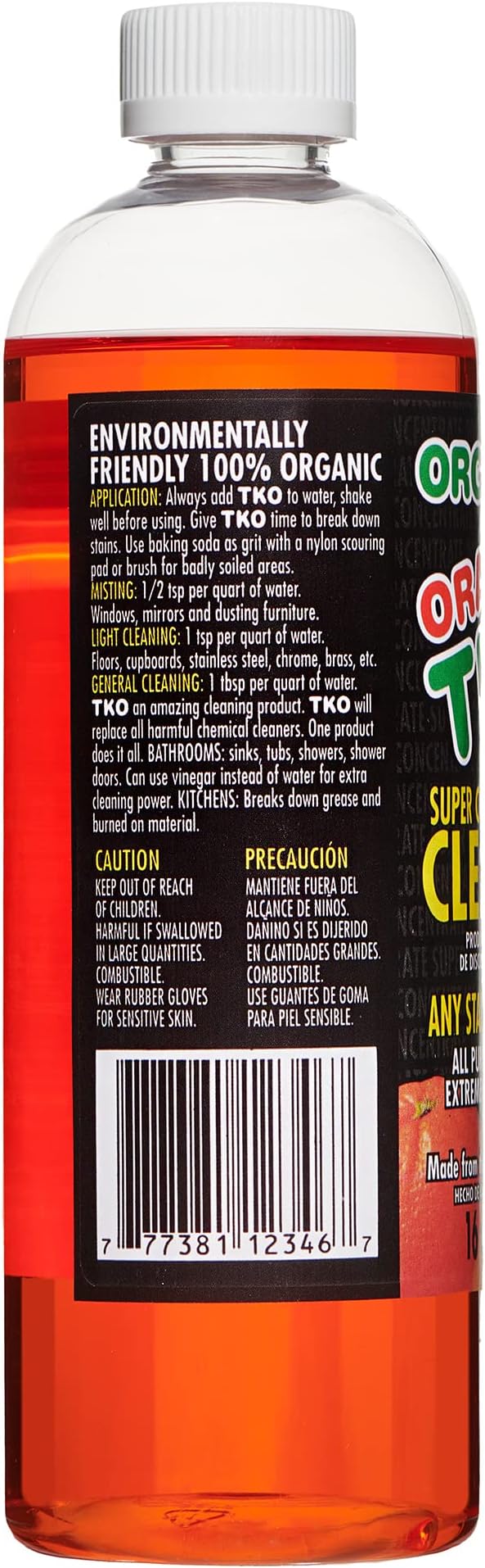 Organic Orange TKO - Stain remover, Floor cleaner, Degreaser, Glass cleaner, Multi Purpose Citrus Cleaner, Deodorizer, Stain Remover, Pet Safe, Non Toxic (16oz)