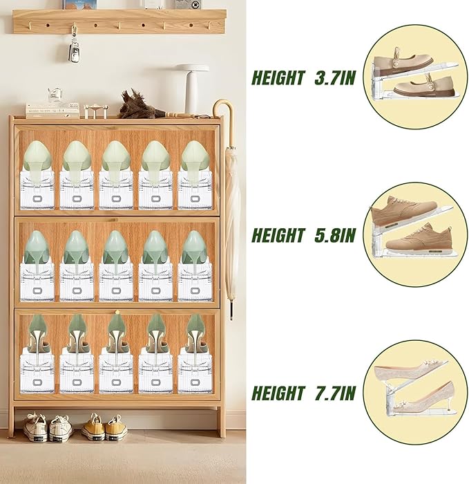 MOVDEET Shoe Slots Organizer,24 Pack Transparent Shoe Stacker Adjustable Shoe Slot Organizer Space Saver Shoe Rack Holder Shoes Storage Organizers for Closet,Transparent
