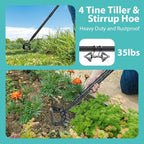 Garden Hoe, Stirrup Hoe with Adjustable Handle for Weeding Digger loosening Soil Metal Garden Cultivator with Rake Tiller Cultivator (30-73 Inch)