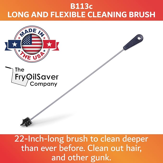 22" Long Sink Drain Cleaning Brush by FryOilSaver Co., Clog Remover for Small Spaces Perfect for Unclogging Sink, Toilet & Shower Drain, Drain Snake Hair Clog Remover, Tiny Pipe Cleaning Brush - B113C