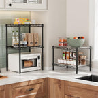 Golpart Small 2 Tier Shelves Storage Wire Shelving Unit Metal Shelf Adjustable Organizers Storage Shelving with Wheels for Bathroom Laundry Room Kitchen Pantry12”D x 18”W x 12.2”H Black
