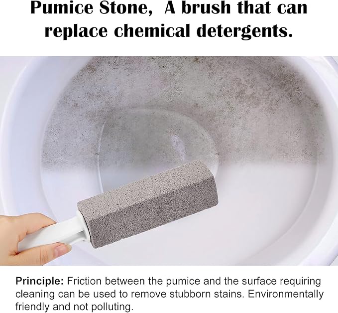 2 Pack Pumice Stone for Bowl Cleaning with Handle, Scouring Stick Removes Hard Water Rings, Calcium Buildup and Rust for Cleaning Toilet, Bathroom, Kitchen Sink, Grill (Gray)