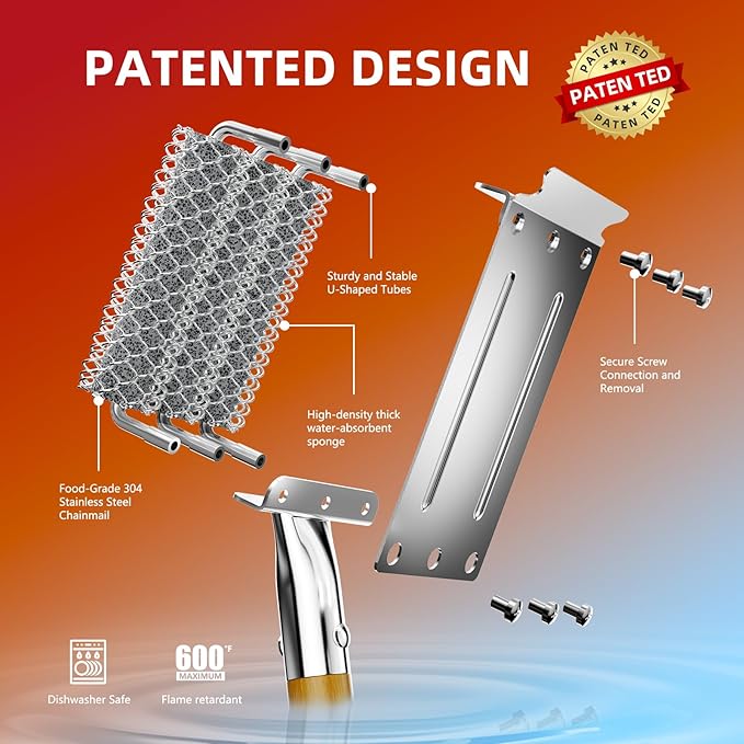 HOUSE AGAIN Grill Brush and Scraper Bristle Free with 3 Replacement Head 304 Stainless Steel Food-Grade Grill Accessories, Safe BBQ Cleaner Brush Strong Barbecue Cleaning Brush for Outdoor Grill Grate