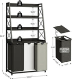 Herture Laundry Basket, 3 Section Laundry Hamper with 4 Tiers Shelf, Pull-Out and Removable Laundry Bags, Large 3 x 15.87 Gallons, for Laundry Room Bathroom Black PF05XLK