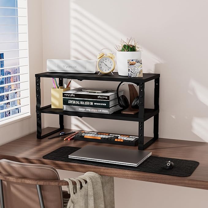 Adjustable Metal Shelving Unit, Stackable & Expendable Storage Rack for Home/Office/Kitchen, Space-Saving，Sturdy&Durable，Easy Assembly (2PACKS/Large/Black