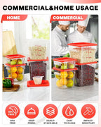 2QT4QT NSF Food Storage Containers: 6PCS [Food Grade][Hot&Cold Resistant] Commercial Clear Food Storage Containers with Lids for Restaurant Kitchen Proof Dough, Measuring Spoons Included(Red N)