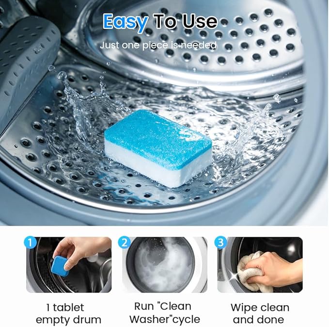 Washing Machine Cleaner Tablets, 2026 Upgraded Washer Machine Cleaner Tablets for Pet Owners, Deep Cleaning Pet Hair Remover for Front Loader, Top Load, HE Washer Tub (12 Pack)