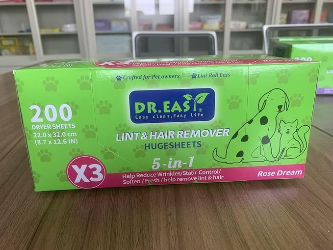 r.Easy LINT & HAIR REMOVER Pet HUGESHEETS with 3X Dryer Sheets, Rose Dream, 200 Count,PLANT&MINERAL-BASED FORMULA