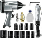 DNA MOTORING 17 Pcs Air Tool Kit 1/2-Inch Pneumatic Air Impact & Ratchet Wrench Kit Torque Wrench for Repairs, w/Case, Sliver/Black, TOOLS-00530
