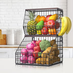 Fruit and Vegetable storage, 2 Set Wall Mounted Wire Baskets, Fruit Basket for Kitchen Counter, Hanging Fruit Basket, Potato Onion Basket, Wire Basket for Organizing, Countertop Organization Pantry