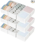 DIMJ Drawer Organizers Clothes, Set of 12 Dresser Organizer Bins, Fabric Closet Organizers and Storage, Shallow Drawer Dividers for Nursery, Clothing, Baby Clothes, Socks, Underwears, Tie (White)