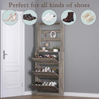 BORNOON Shoe Cabinet with 3 Flip Drawers & Coat Rack, Narrow Hidden Shoe Storage Cabinet, 2-in-1 Hall Tree Slim Freestanding Shoe Rack Organizer for Entryway, Hallway, and Living Room