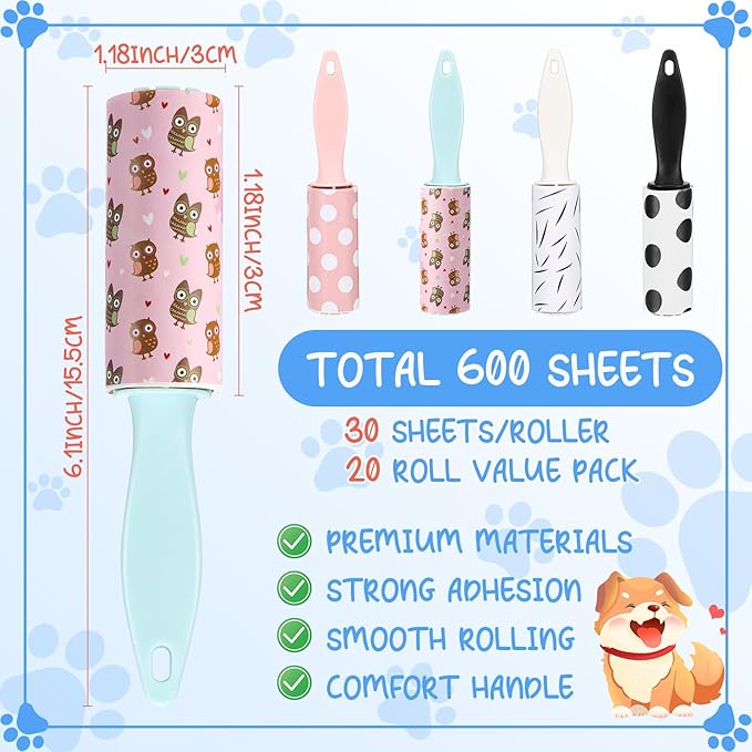 Hushee 20 Pcs Bulk Mini Lint Roller for Pet Hair and Clothes Lint Roller Travel Size Removers Sticky Removing Tool for Travel, Gift Bags, Furniture, Car Seat