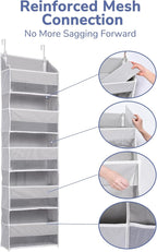 ULG 1 Pack Over Door Organizer with 5 Large Pockets 10 Mesh Side Pockets, 44 lbs Weight Capacity Hanging Storage Organizer with Clear Window for Kids Toys, Shoes, Diapers, Grey, 5 Layer