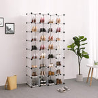 SONGMICS Shoe Rack with 32 Cubes, Interlocking Plastic Shoe Organizer, DIY Storage Cabinet for Closet Entryway Bedroom Garage, Space Saving Design, 13.9 x 35.1 x 54.5 Inches, Transparent ULPC48S