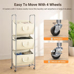 ELYKEN 120L Vertical Rolling Laundry Hamper with Removable Bags, 3 Section Laundry Baskets with Wheels, Space-Saving 3 Tier Laundry Sorter for Small Spaces, Dorm, Bedroom, Bathroom, Laundry Room