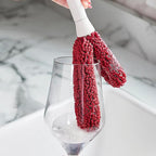 Wine Enthusiast Interchangeable Glassware Cleaning Brush Set – 5-Piece Bamboo Handle with Specialized Brush Heads for Wine Glasses, Decanters, and Barware Cleaning