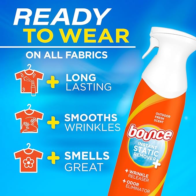 Bounce Rapid Touch-Up 3 in 1 Wrinkle Releaser Clothing Spray, Fabric Refresher, Odor Eliminator & Anti Static, 9.7 ounces (Pack of 2)