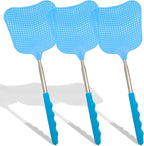 3 Pack Fly Swatters Set - Plastic Fly Swatters Heavy Duty - Fly Swatters with Stainless Steel Handle for Indoor and Outdoor - Blue