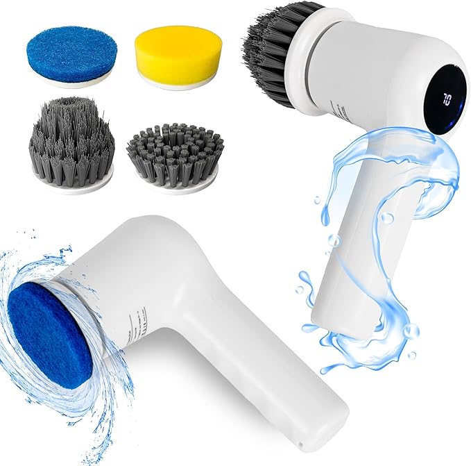 Electric Spin Scrubber,Cordless Cleaning Brush Scrubber for Home, IPX7 Waterproof with 5 Replaceable Brush Heads