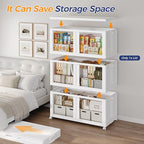480Qt Stackable Storage Bins with Lid and Wheels, 120Gal Plastic Closet Organizer and Storage Drawer, Large Collapsible Storage Box Cabinet with Clear Door for Home Kitchen Office, 4Pack White