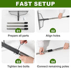 Bow Rake, 65" Heavy Duty Garden Rake with Wide 17 Tines Head & Stainless Steel Handle, Adjustable Rakes for Lawns Yard Loosening Soil Thatching Gathering Leaves Gravel