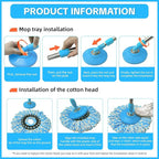 Spin Mop Replacement Handle, 47.6-inch 360 Degrees Rotating Telescopic Replacement Mop Stick with a Robust Stainless Steel Disc for Spin Mop Bucket Cleaning System (Stainless Steel Disc,Blue)