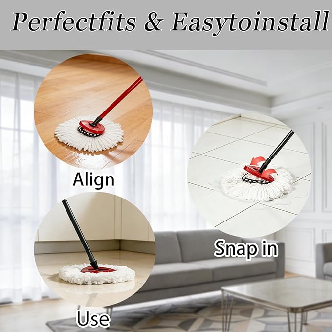 4Pcs Mop Heads Replacement,Spin Mop Replacement Head Compatible with Cedar Easywring 1-Tank System,Including 2 Spin mop Replacement Heads,2 Brush Head Machine Washable & Easy to Replace