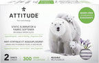 ATTITUDE Reusable Dryer Sheets, Static Eliminator & Fabric Softener, Fragrance-Free Laundry, Made in Canada, 300 Loads, 2 Sheets (1 Pack)