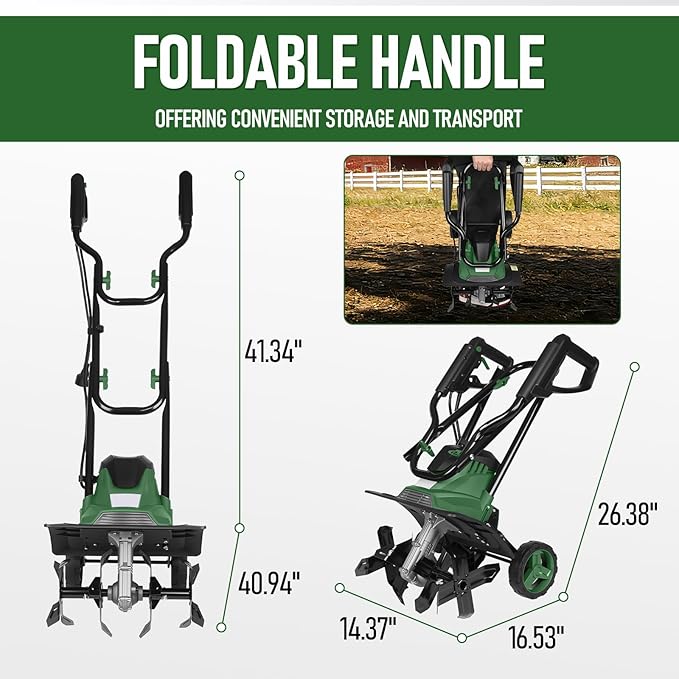 14 Inch 10 Amp Electric Tiller/Cultivator, 4 Steel Tines Tillers with Adjustable Wheels, 9" Tillling Depth Electric Rototiller for Lawn, Yard and Garden Digging